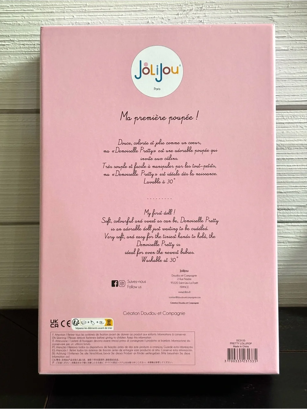 Jolijou Paris Demoiselle Pretty Brown Hair Plush Doll Toy Lovey Pink‎ Dress NEW